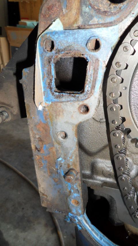1972 Ford Ranchero - This is a close-up view of an engine's timing chain and the area around the timing cover gasket.