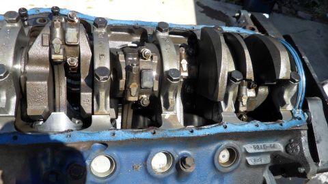 1972 Ford Ranchero - Close-up view of an engine's internal components, including the crankshaft and connecting rods.