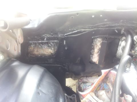 1976 Ford Ranchero - Insulation is visible in the engine bay, with some parts covered in foil.