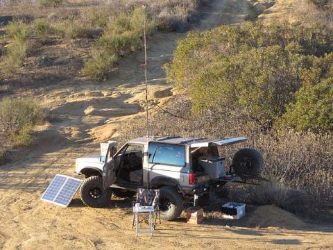 1990 Ford Bronco II - Setup for camp (170W solar easily keeps the batteries charged).