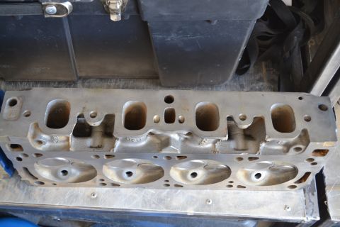 1981 Ford F-250 - Close-up of an engine cylinder head, showing intake and exhaust ports.