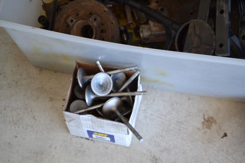 1981 Ford F-250 - A box of engine valves and other assorted automotive parts are visible in this image.