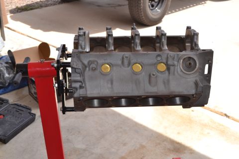 1981 Ford F-250 - Engine block mounted on an engine stand, ready for reassembly.