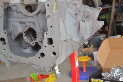 1981 Ford F-250 - Engine block assembly on a stand, likely during a rebuild or restoration process.