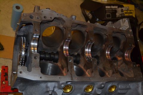 1981 Ford F-250 - Close-up view of an engine block's internal components, including bearings and timing gear.