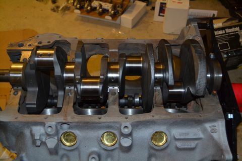 1981 Ford F-250 - Ford V8 engine block and crankshaft assembly, ready for further work.