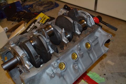 1981 Ford F-250 - Engine block and crankshaft assembly, likely undergoing reassembly or repair.
