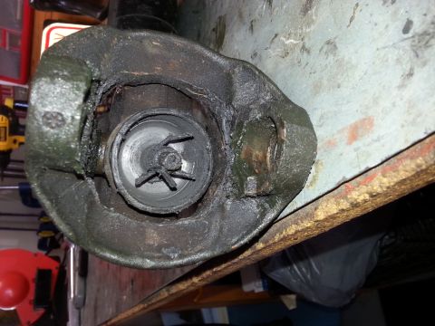 1992 Ford Bronco - here is what was left of the centering ball on my double cardan joint..the cracked dust cover would probably explain the premature failure.…