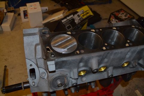 1981 Ford F-250 - Close-up of an engine block, showing the cylinder bores and part of the oil filter housing.