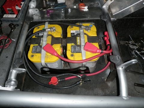 1961 International Scout 800 - Dual battery setup with red and black wiring visible.