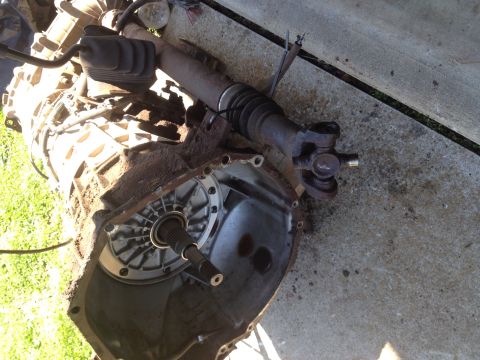 1996 Ford Bronco - Transmission and driveshaft assembly shown disassembled.