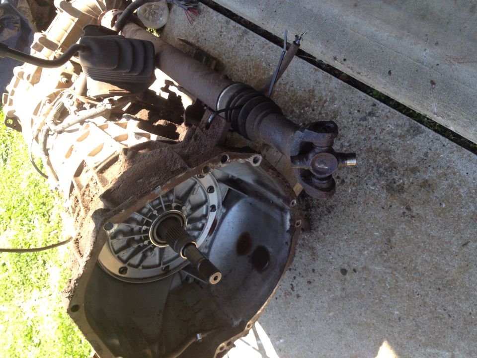 Transmission and driveshaft assembly, likely from a truck or SUV