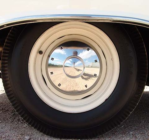 1963 Ford Galaxie - Close-up of a 1963 Ford Galaxie wheel, showing the distinctive 'FORD' lettering on the hubcap.