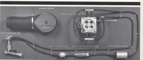 1986 Ford Bronco - Diagram shows components of a fuel injection system, including air intake and fuel delivery parts.