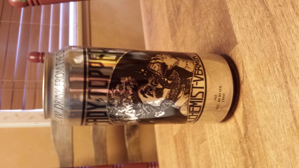 Beer can with 'Heady Topper' and 'The Alchemist-Vermont' text