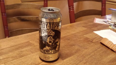 1996 Ford Bronco - A can of "Ready Topper" beer sits on a wooden table.