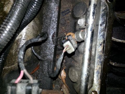 1994 Ford Bronco - This is a close-up view of an engine sensor with its wiring harness attached.
