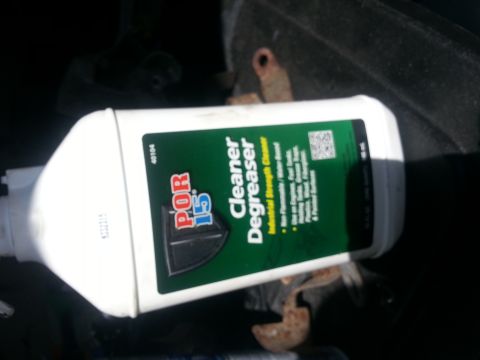 1994 Ford Bronco - A bottle of POR-15 Cleaner Degreaser is shown, with text detailing its industrial strength cleaning capabilities.