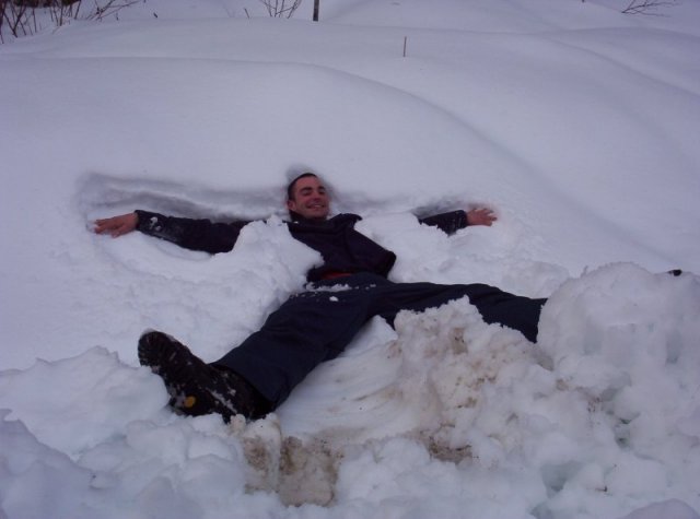Brandon making a snowangel.