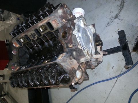 1994 Ford Bronco - This engine block is mounted on an engine stand, ready for work or inspection.