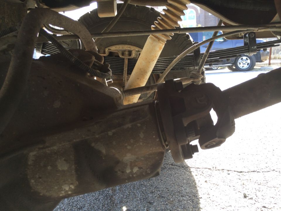 Rear axle and driveshaft with leaf springs and shock absorber