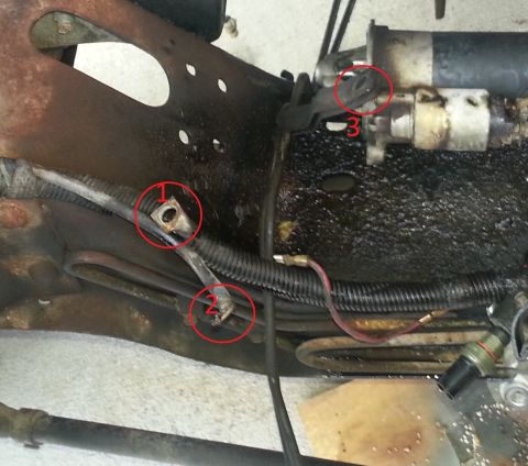 1994 Ford Bronco - Detail of engine components, including a starter motor and associated wiring, with numbered callouts.