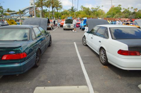 1995 Ford Taurus - Two Ford Tauruses are parked side-by-side at an outdoor car show.
