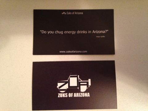 1987 Suzuki Samurai - Business cards for Zuks of Arizona, one with a quote and the other with a vehicle graphic.