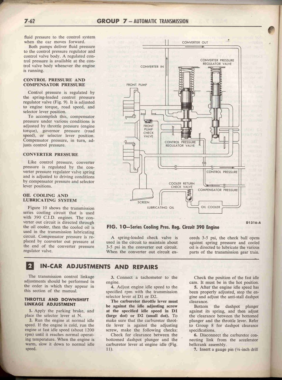 Ford automatic transmission series cooling pressure regulator circuit, 390 CID engine