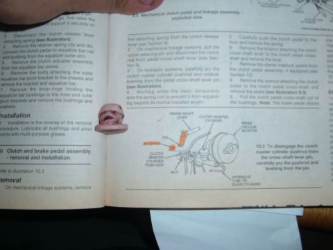 1988 Ford Bronco - A diagram illustrates the mechanical clutch pedal and linkage assembly, detailing its components and removal process.