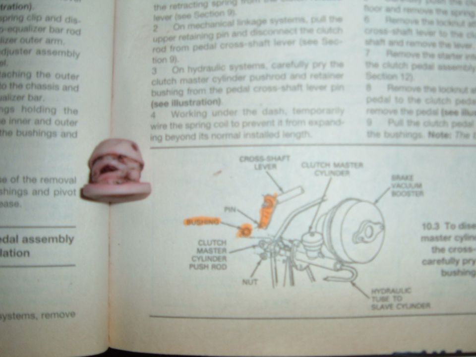Service manual page with clutch master cylinder removal steps and labeled figure