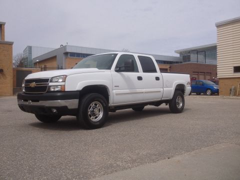 2006 Chevrolet Silverado 2500 - This white 2006 Chevrolet Silverado 2500 pickup truck is shown from a three-quarter front perspective.