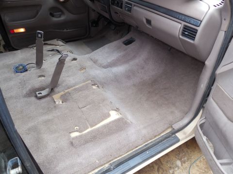 1983 Ford Bronco - Because of the floor mods for the power seats, the carpet has to be cut to fit the new contours, and for the new bolt locations. A camera d…