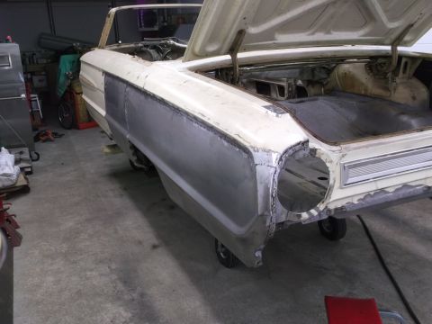 1964 Ford Galaxie - Rear view of a 1964 Ford Galaxie convertible with bodywork in progress.