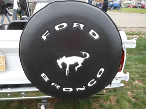1995 Ford Bronco - A spare tire cover with the Ford Bronco logo is visible on the rear of a white vehicle.