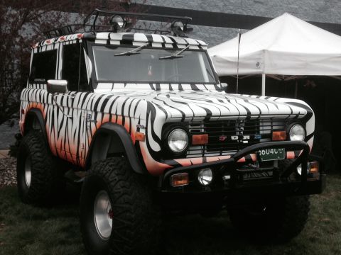 1995 Ford Bronco - This custom Ford Bronco features a striking tiger stripe paint job and is modified for off-road use.