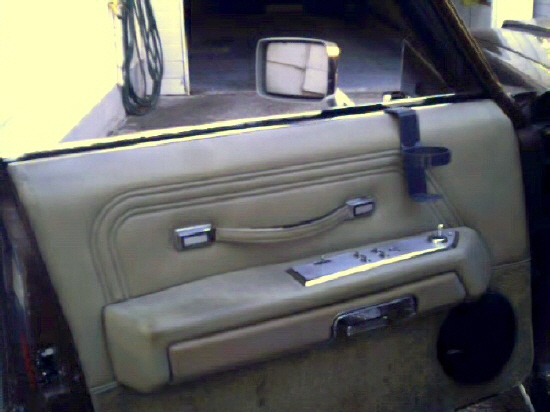 Interior door panel with chrome accents and power window controls