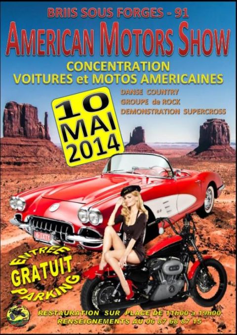 1991 Ford LTD Crown Victoria - Poster advertises an American Motors Show with a classic car and a motorcycle.