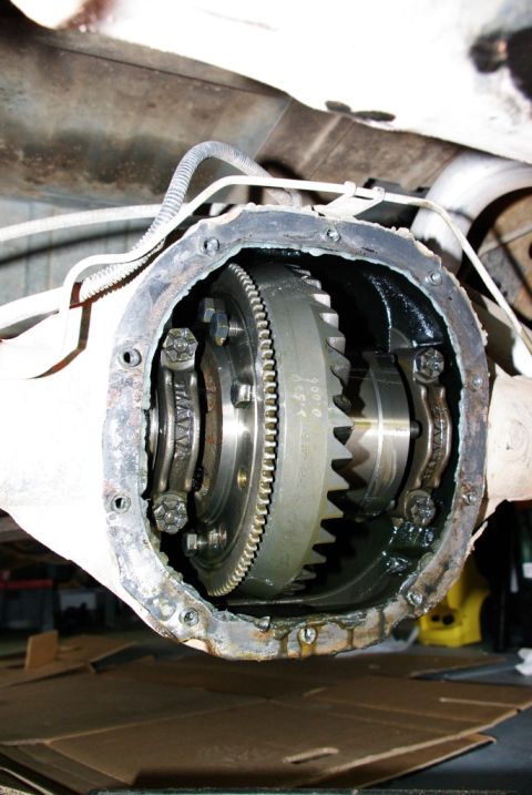 1995 Ford Bronco - Close-up of differential gears, likely from a truck or SUV, with the cover removed.