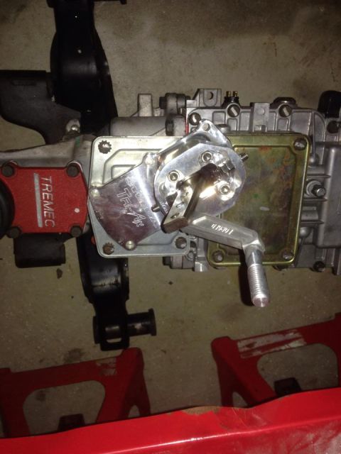 1988 Ford Bronco - Close-up of a Tremec TKO 5-speed manual transmission shifter assembly.