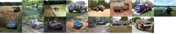 collage of trucks and SUVs driving through mud and water