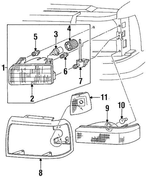 1987 Ford Bronco - This diagram illustrates various vehicle parts and their assembly points.
