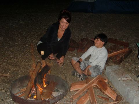 1988 Ford Bronco - A woman and a boy enjoy a campfire, roasting marshmallows under the night sky.