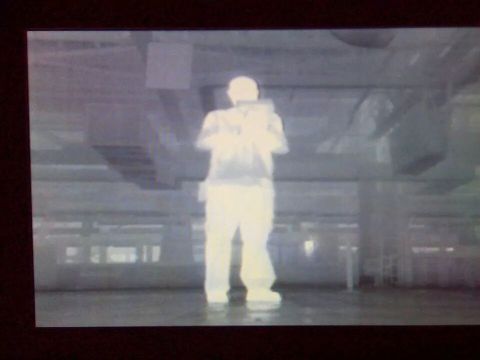 1986 Ford Bronco - Thermal image shows a person in an indoor environment with visible text at the bottom.
