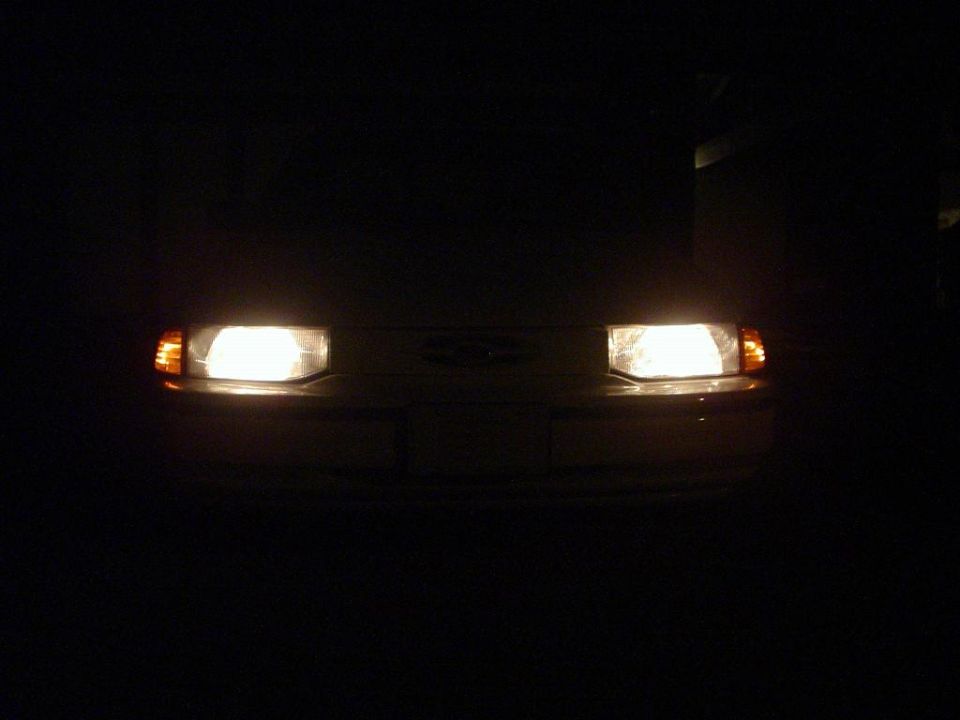 the headlights at night.