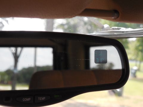 1975 Ford Bronco - 2-line autodimming compass temperature rear-view mirror, probably from a Tahoe/Yukon, but widely used in the late 90s-early00s.