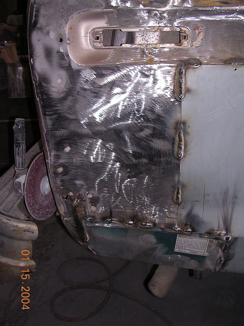 Passenger side was a total mess..rust all the way to the inner fenderwell and about 8 inches wide starting at the bottom where the cab corner would bne if it was a truck behind the door. cleaned up well just gotta finish weldin her up then grind her down.