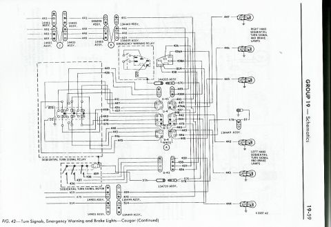 1968 Mercury Cougar - This diagram shows the electrical schematic for Cougar turn signals, emergency warning, and brake lights.
