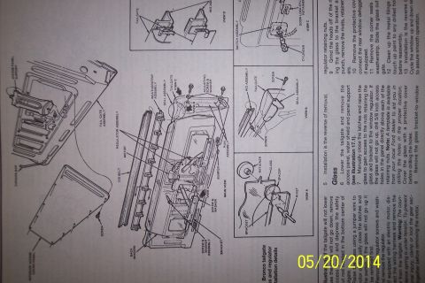1990 Ford Bronco - This diagram illustrates the process for installing the tailgate glass and regulator assembly on a Ford Bronco.