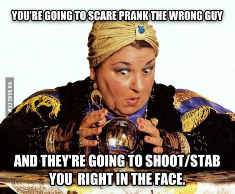 2000 Mercury Grand Marquis - A fortune teller reacts with shock as text on the image warns of a dangerous prank.